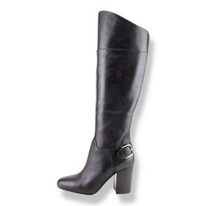 Vince Camuto Women's Sidney Round Toe Leather Knee-High Boots Black 8.5